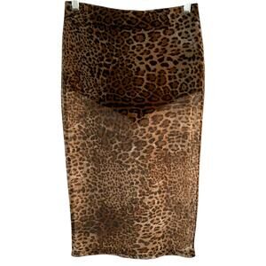 Leopard Midi Skirt Built In Black Spandex Shorts Sheer Mesh Size Medium Y2K